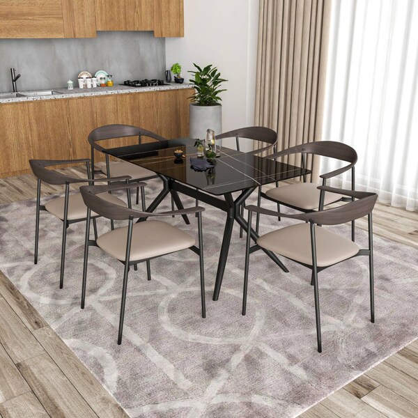 Leisuremod Kora Modern Leather Dining Arm Chair with Iron Legs in Taupe, 2PK - KCWN-21TP2