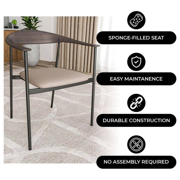 Leisuremod Kora Modern Leather Dining Arm Chair with Iron Legs in Taupe, 2PK - KCWN-21TP2
