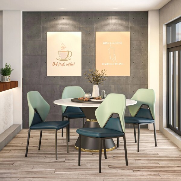 Leisuremod Eclat Modern Leather Dining Side Chair with Iron Legs in Green/Blue, 4PK - EC50GBU4