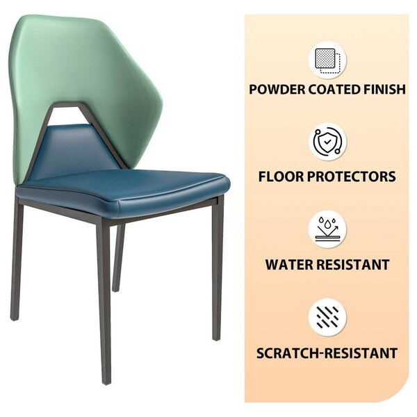 Leisuremod Eclat Modern Leather Dining Side Chair with Iron Legs in Green/Blue, 4PK - EC50GBU4