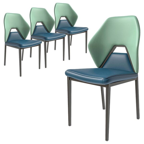 Leisuremod Eclat Modern Leather Dining Side Chair with Iron Legs in Green/Blue, 4PK - EC50GBU4