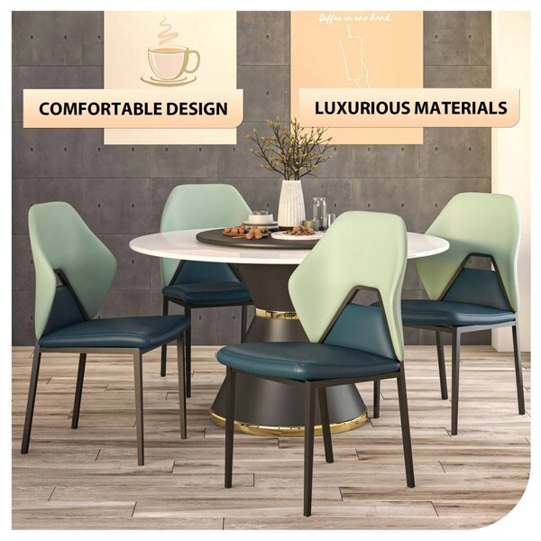 Leisuremod Eclat Modern Leather Dining Side Chair with Iron Legs in Green/Blue, 4PK - EC50GBU4