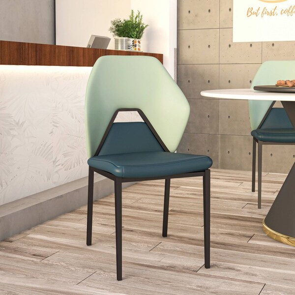 Leisuremod Eclat Modern Leather Dining Side Chair with Iron Legs in Green/Blue, 4PK - EC50GBU4