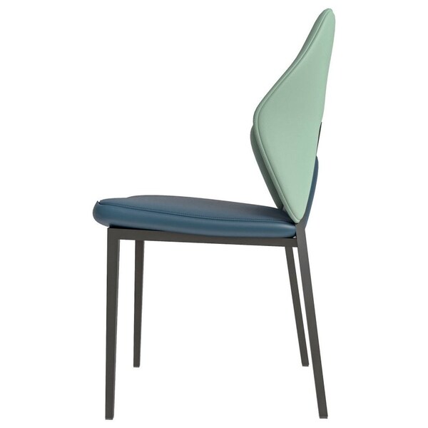 Leisuremod Eclat Modern Leather Dining Side Chair with Iron Legs in Green/Blue, 4PK - EC50GBU4