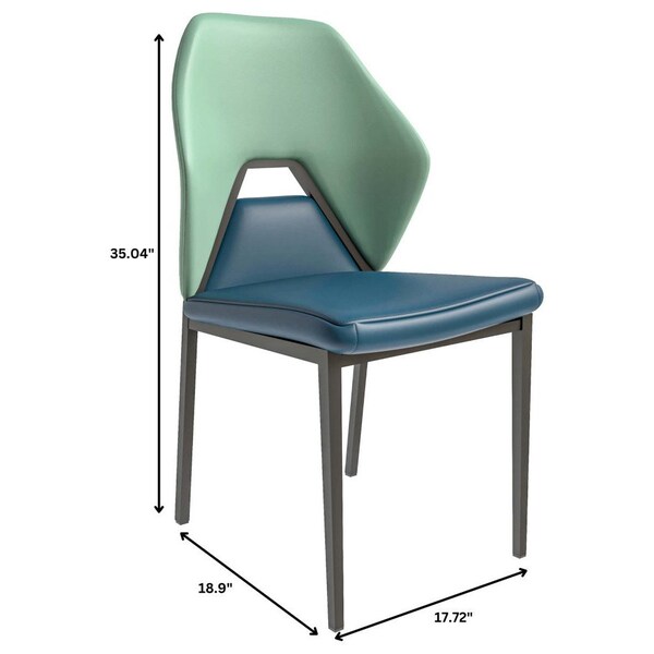 Leisuremod Eclat Modern Leather Dining Side Chair with Iron Legs in Green/Blue, 4PK - EC50GBU4