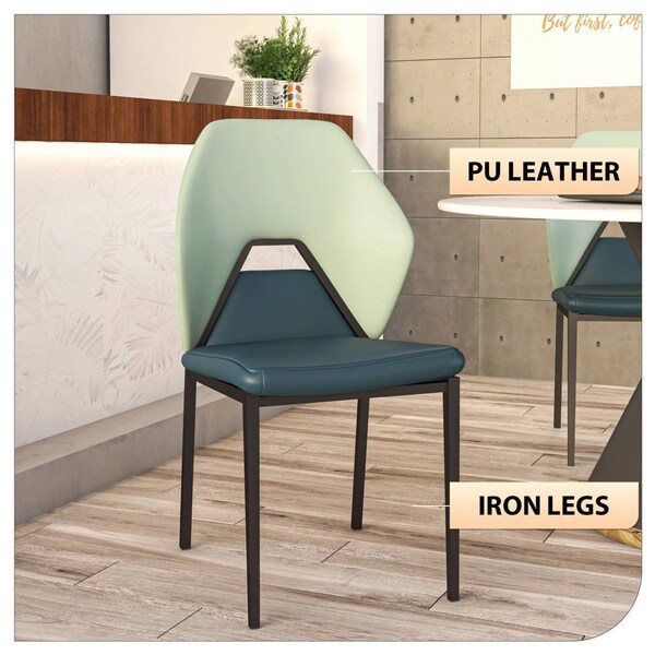 Leisuremod Eclat Modern Leather Dining Side Chair with Iron Legs in Green/Blue, 4PK - EC50GBU4