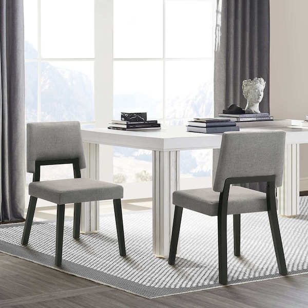 Armen Living Channell Wood Dining Chair in Black Finish with Charcoal Fabric - Set of 2 - LCCHCHBLKCH