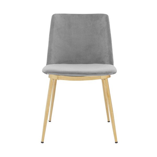 Armen Living Messina Modern Gray Velvet and Gold Metal Leg Dining Room Chairs - Set of 2 - LCMSSIGLGRY