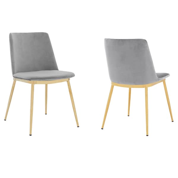 Armen Living Messina Modern Gray Velvet and Gold Metal Leg Dining Room Chairs - Set of 2 - LCMSSIGLGRY