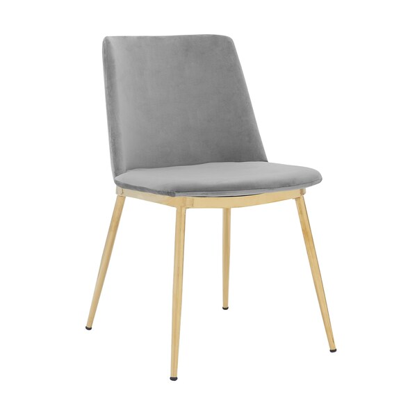 Armen Living Messina Modern Gray Velvet and Gold Metal Leg Dining Room Chairs - Set of 2 - LCMSSIGLGRY