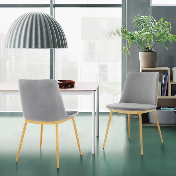 Armen Living Messina Modern Gray Velvet and Gold Metal Leg Dining Room Chairs - Set of 2 - LCMSSIGLGRY