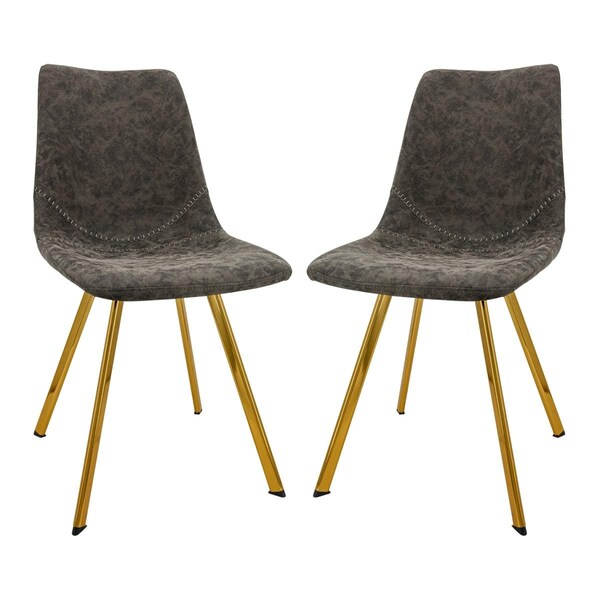 Kd Americana 33 x 17 x 22.24 in. Markley Modern Leather Dining Chair with Gold Leg, Grey, 2PK - KD2609728