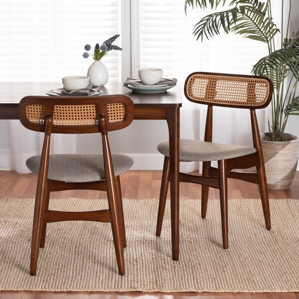 Baxton Studio Tarana Mid-Century Modern Grey Fabric and Walnut Brown Finished Wood 2-Piece Dining Chair Set, PR - 234-2PC-13289-ZORO
