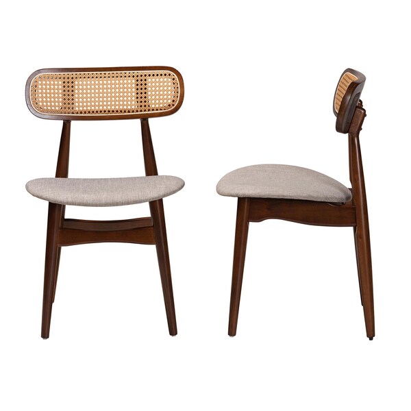 Baxton Studio Tarana Mid-Century Modern Grey Fabric and Walnut Brown Finished Wood 2-Piece Dining Chair Set, PR - 234-2PC-13289-ZORO