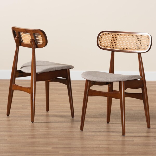 Baxton Studio Tarana Mid-Century Modern Grey Fabric and Walnut Brown Finished Wood 2-Piece Dining Chair Set, PR - 234-2PC-13289-ZORO
