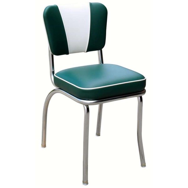 Bookazine 4220 V -Back Diner Chair -Green-White- with 2 in. Box Seat  - Chrome - TI2644157