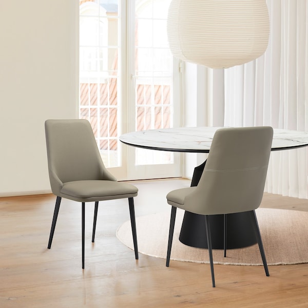 Armen Living Genesis Upholstered Dining Chair in Taupe Gray Faux Leather with Black Metal Legs - Set of 2 - LCGESITAGRYBLK