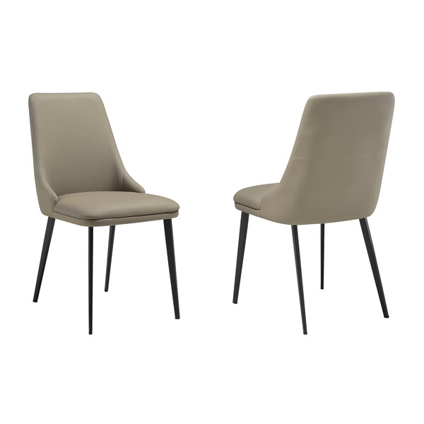 Armen Living Genesis Upholstered Dining Chair in Taupe Gray Faux Leather with Black Metal Legs - Set of 2 - LCGESITAGRYBLK