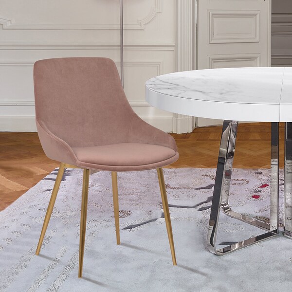Armen Living Heidi Blush Velvet Dining Accent Chair with Gold Metal Legs - LCHESIGLDPNK