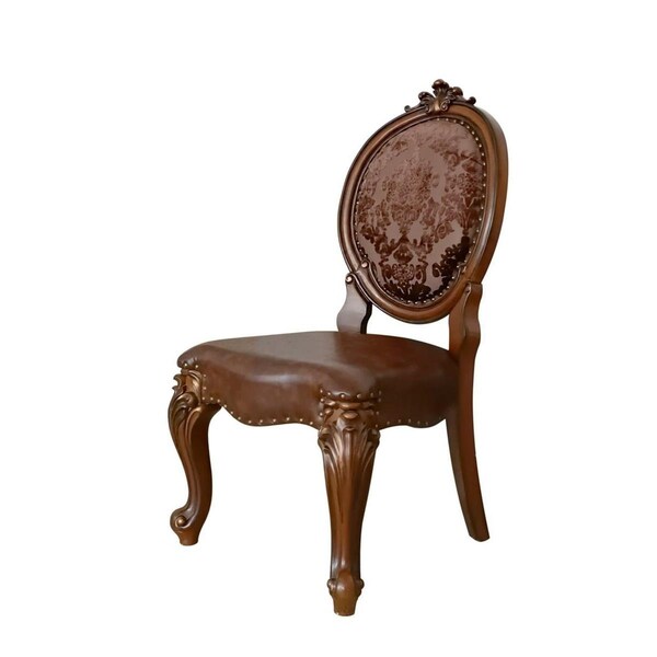 Benjara 25 in. Kai Dining Chair - Scrolled Legs Tufted Faux Leather, Brown - Set of 2 - BM280296
