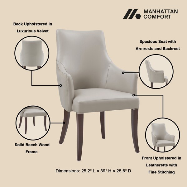 Manhattan Comfort 8-Piece Connie Dining Chair and Arm Chair in Light Grey - 8-DC095-LG