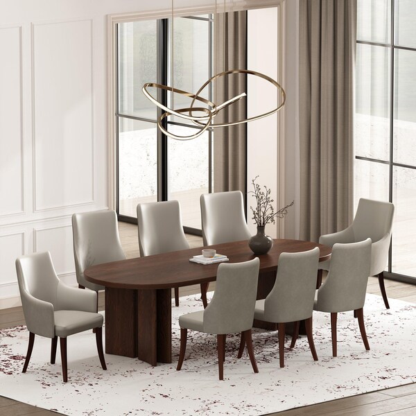 Manhattan Comfort 8-Piece Connie Dining Chair and Arm Chair in Light Grey - 8-DC095-LG