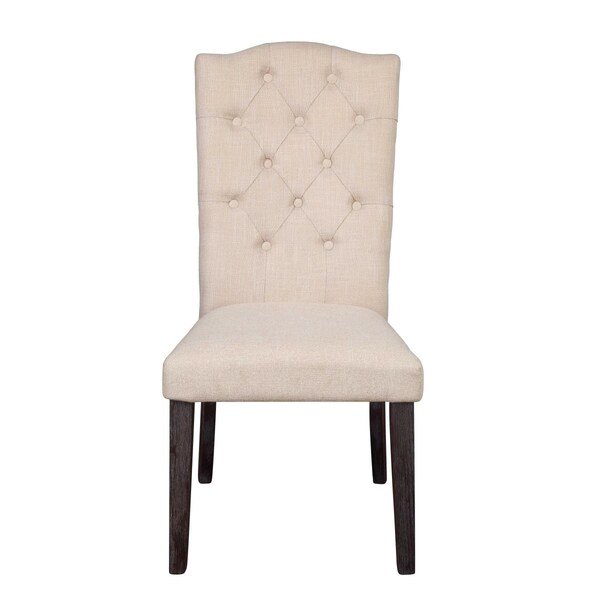 Gfancy Fixtures 26 x 21 x 41 in. Beige Linen Weathered Espresso Wood Upholstery Side Chair, 2PK - GF3086775
