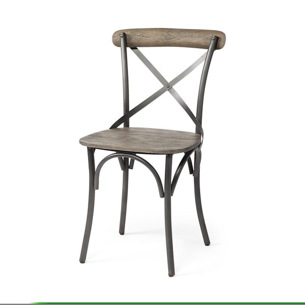 Homeroots Brown Solid Wood Seat with Grey Iron Frame Dining Chair - 380438