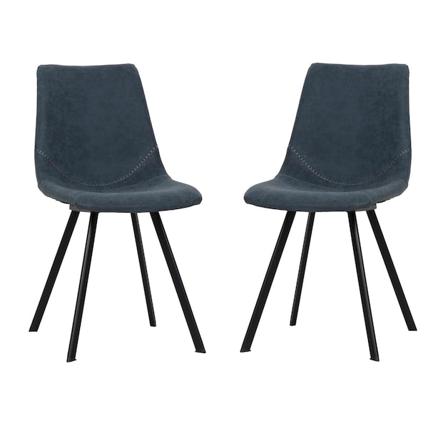Kd Americana Markley Modern Leather Dining Chair with Metal Legs - Peacock Blue, 2PK - KD3578461