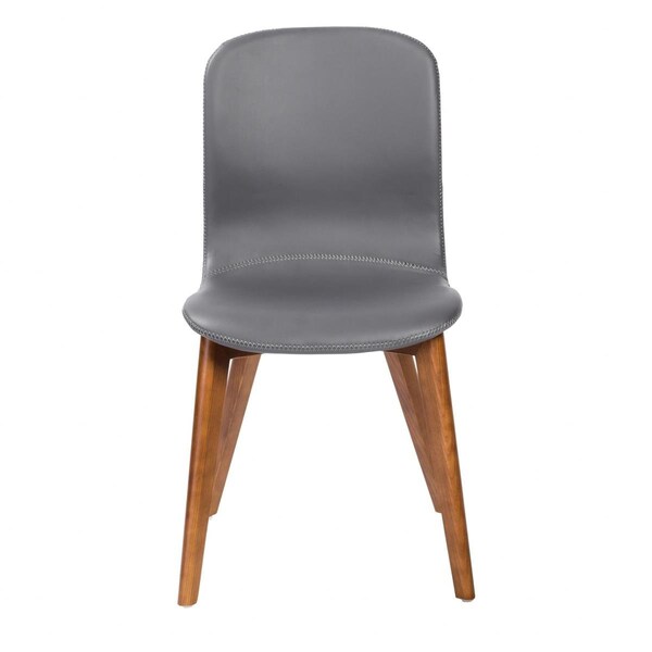 Homeroots Faux Leather & Walnut Dining or Side Chairs, Gray, 2PK - 400645