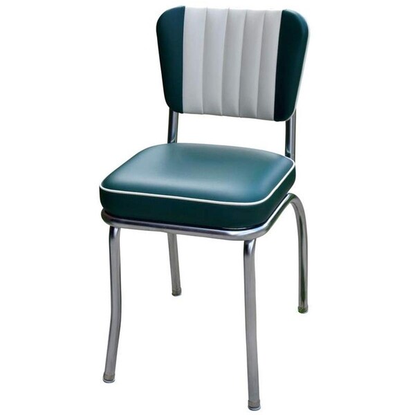 Richardson Seating Corp Richardson Seating Corp 4290GRN 4290 Dual Tone Channel Back Diner Chair -Green- with 2 in. Box Seat  - Chrome - 4290GRN