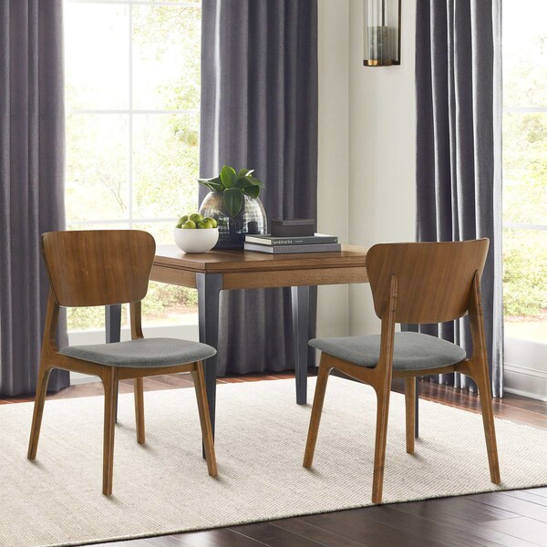 Armen Living Kalia Wood Dining Chair in Walnut Finish with Charcoal Fabric - Set of 2 - LCKACHWACH