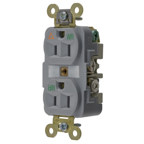 Hubbell Wiring Device-Kellems Straight Blade Devices, Receptacles, Weather Resistant Duplex, Commercial/Industrial Grade, Isolated Ground, 15A 125V, 2-Pole 3-Wire Grounding, 5-15R - IG5262GYWR