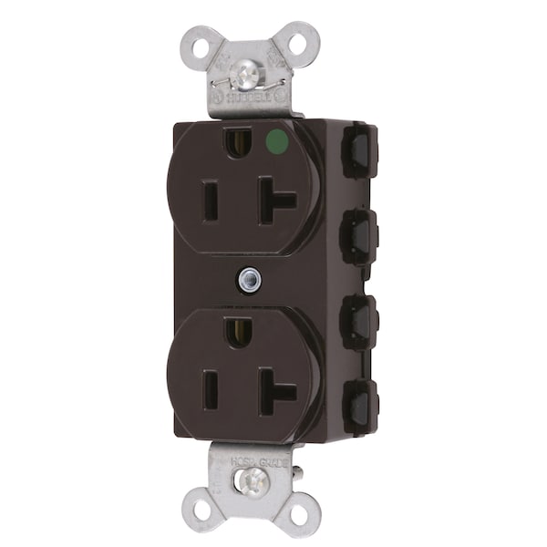 Hubbell Wiring Device-Kellems Straight Blade Devices, Receptacles, Duplex, SNAPConnect, Hospital Grade, 20A 125V, 2-Pole 3-Wire Grounding, 5-20R, Nylon, Brown, USA - SNAP8300NA