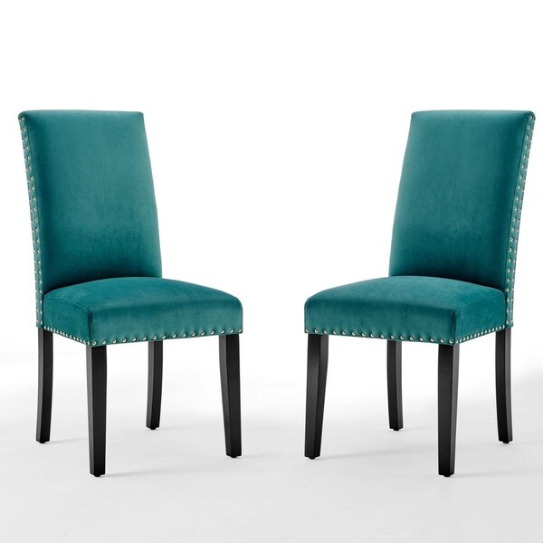 Modway Furniture Parcel Performance Velvet Dining Side Chairs, Teal, 2PK - EEI-3779-TEA