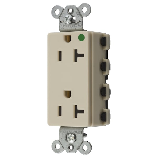 Hubbell Wiring Device-Kellems Straight Blade Devices, Receptacles, Style Line Decorator, SNAPConnect, Hospital Grade, 20A 125V, 2-Pole 3- Wire Grounding, 5-20R, Nylon, Ivory, USA - SNAP2182INA