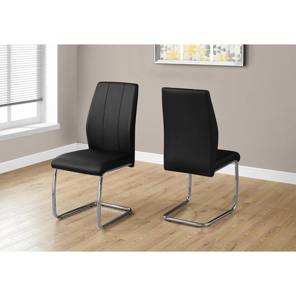 Homeroots 77.5 in. Black Leather Look; Chrome Metal & Foam Dining Chairs - Pack of 2 - 332602