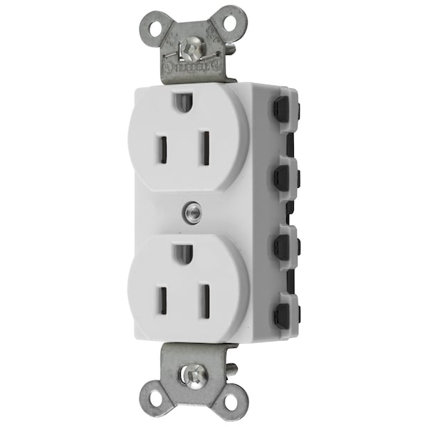 Hubbell Wiring Device-Kellems Straight Blade Devices, Receptacles, Duplex, SNAPConnect, 2-Pole 3-Wire Grounding, 15A 125V, 5-15R, Nylon, White, USA. - SNAP5262WNA