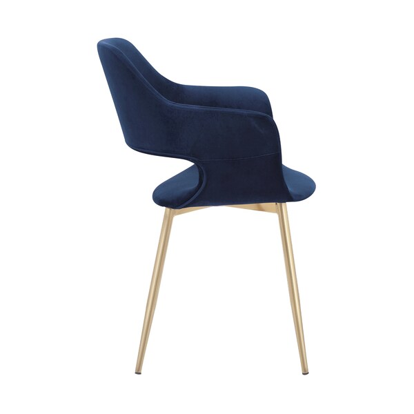Armen Living Gigi Blue Velvet Dining Room Chair with Gold Metal Legs - Set of 2 - LCGICHBLUE