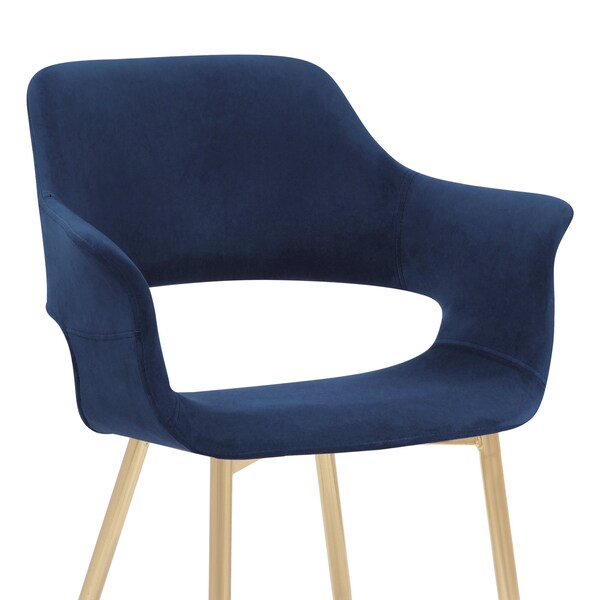 Armen Living Gigi Blue Velvet Dining Room Chair with Gold Metal Legs - Set of 2 - LCGICHBLUE