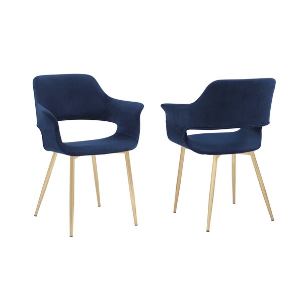 Armen Living Gigi Blue Velvet Dining Room Chair with Gold Metal Legs - Set of 2 - LCGICHBLUE
