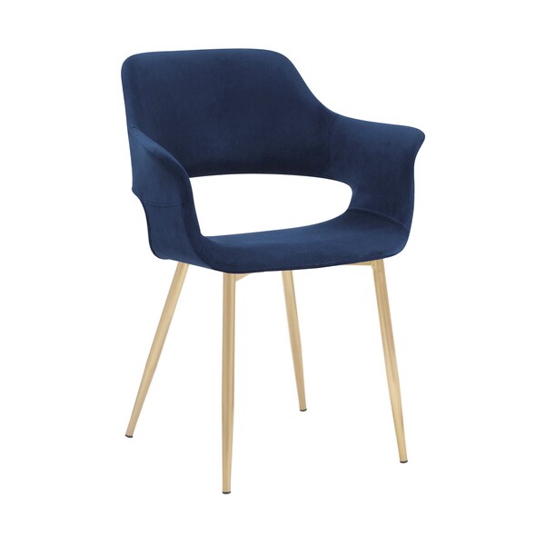 Armen Living Gigi Blue Velvet Dining Room Chair with Gold Metal Legs - Set of 2 - LCGICHBLUE