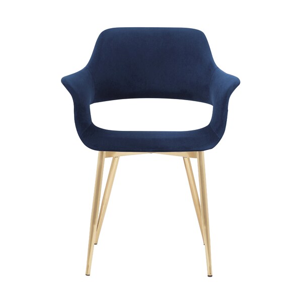 Armen Living Gigi Blue Velvet Dining Room Chair with Gold Metal Legs - Set of 2 - LCGICHBLUE