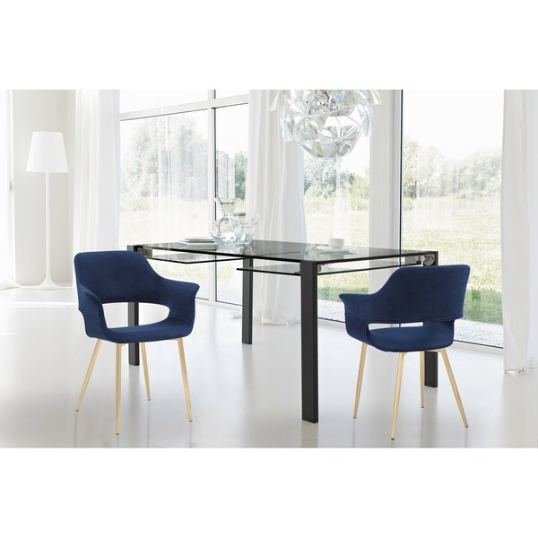 Armen Living Gigi Blue Velvet Dining Room Chair with Gold Metal Legs - Set of 2 - LCGICHBLUE