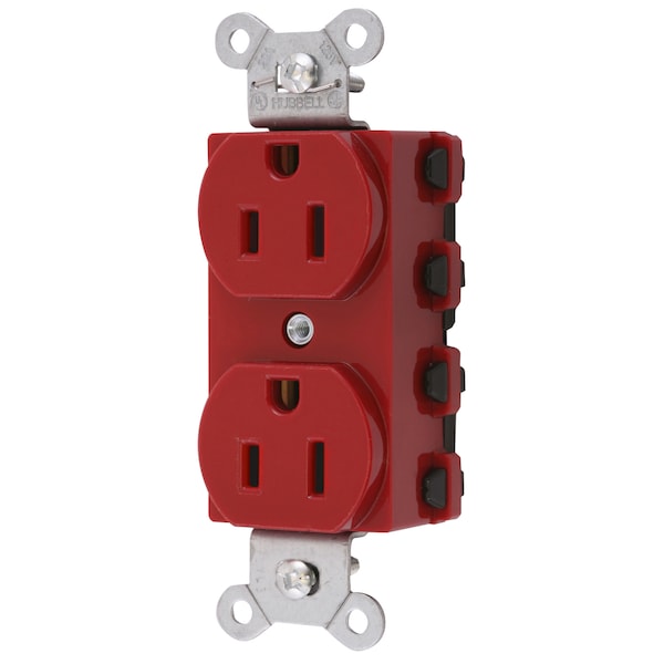 Hubbell Wiring Device-Kellems Straight Blade Devices, Receptacles, Duplex, SNAPConnect, 2-Pole 3-Wire Grounding, 15A 125V, 5-15R, Red, Nylon, USA. - SNAP5262RNA