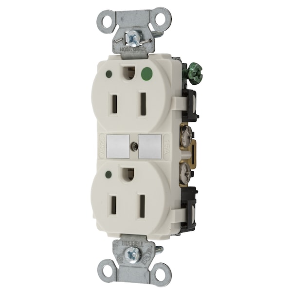 Hubbell Wiring Device-Kellems Straight Blade Devices, DuplexReceptacle, Hubbell-Pro, Hospital Grade, LED Indicator, 2-Pole3-Wire Grounding, 15A 125V, 5-15R, Light Almond - 8200LAL