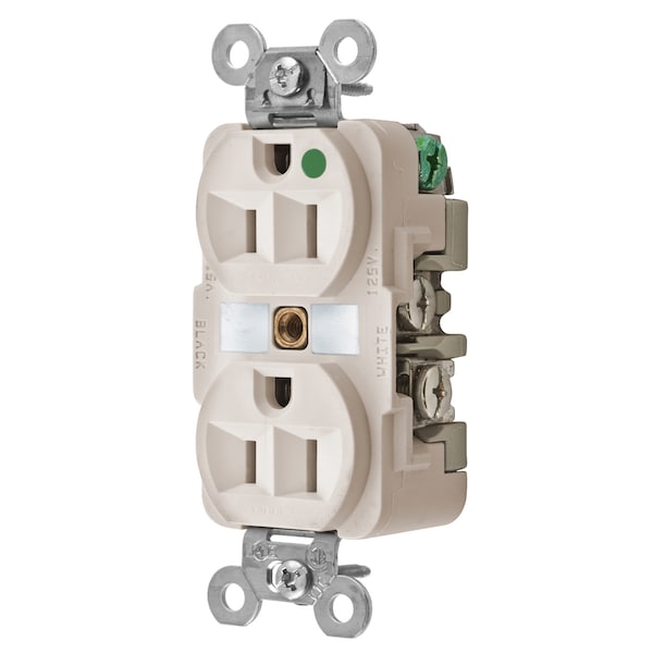 Hubbell Wiring Device-Kellems Straight Blade Devices, Receptacles, Duplex, Hospital Grade, 2-Pole 3-Wire Grounding, 15A 125V, 5-15R, Light Almond - HBL8200LA