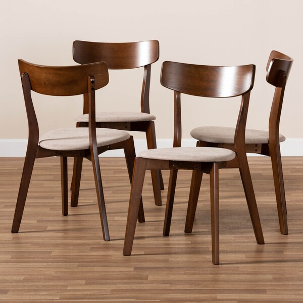 Baxton Studio Iora Light Beige Upholstered and Walnut Wood 4-Piece Dining Chair Set - 168-10813