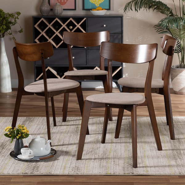 Baxton Studio Iora Light Beige Upholstered and Walnut Wood 4-Piece Dining Chair Set - 168-10813