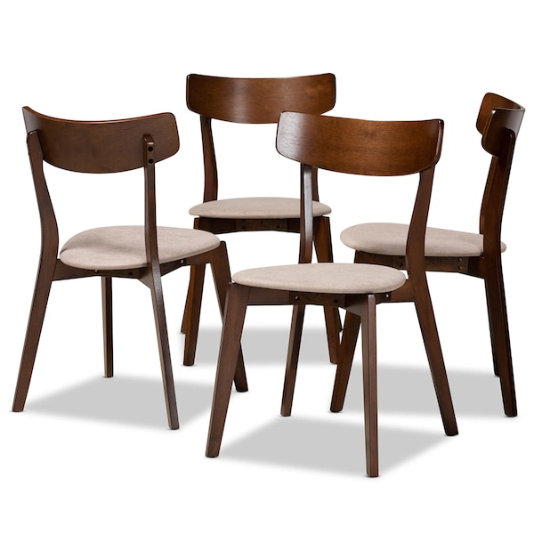 Baxton Studio Iora Light Beige Upholstered and Walnut Wood 4-Piece Dining Chair Set - 168-10813